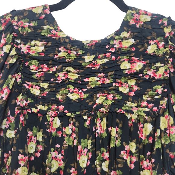 ZARA NWT Navy Floral Design buttons on back Puff Sleeves Top XS - Picture 3 of 9